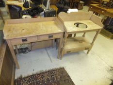A pine wash stand with three quarter galleried top over a frieze drawer on tapered legs, and a