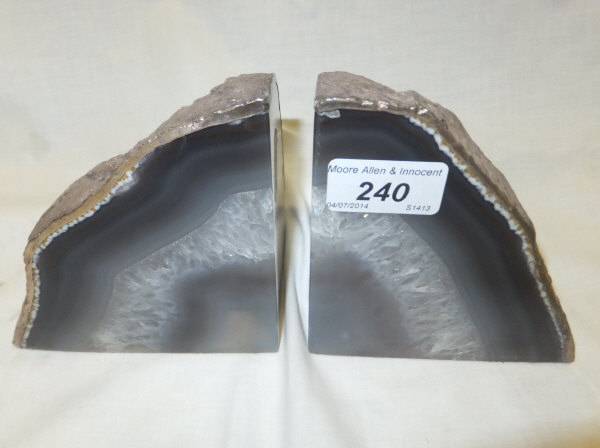 A pair of modern silver sheathed agate section book-ends   CONDITION REPORTS  Height approx 12cm.