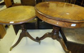 A modern Indian rosewood and brass inlaid pedestal centre table on cabriole tripod base, and a