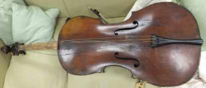 A 19th Century cello with scroll shaped head stock, and a Nicholas Duchene bow   CONDITION