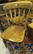 A harlequin set of six 19th Century beech and ash kitchen chairs, together with a high backed pine