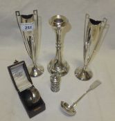 A pair of silver stem vases in the Art Nouveau manner with filled bases, silver sheathed