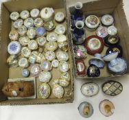 Two boxes containing a large quantity of patch boxes and trinket boxes, etc, to include Halcyon Days