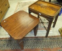 A mahogany low coffee table and a walnut side table with stretchered base
