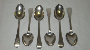 A set of six William IV Old English pattern dessert spoons (by Jonathan Hayne, London 1833)