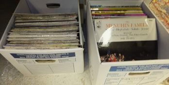 Two boxes of records to include Pink Floyd "Atom Heart Mother" and The Commodores "Midnight Magic"