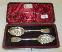 WITHDRAWN A cased pair of George IV silver Fiddle pattern tablespoons (by Charles Eley, London