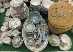 A quantity of Oriental porcelain table and tea wares to include turquoise ground tea wares, bowls,