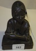 MACHIN "Girl with folded arms", portrait study, half length, bronze, inscribed on label to base "