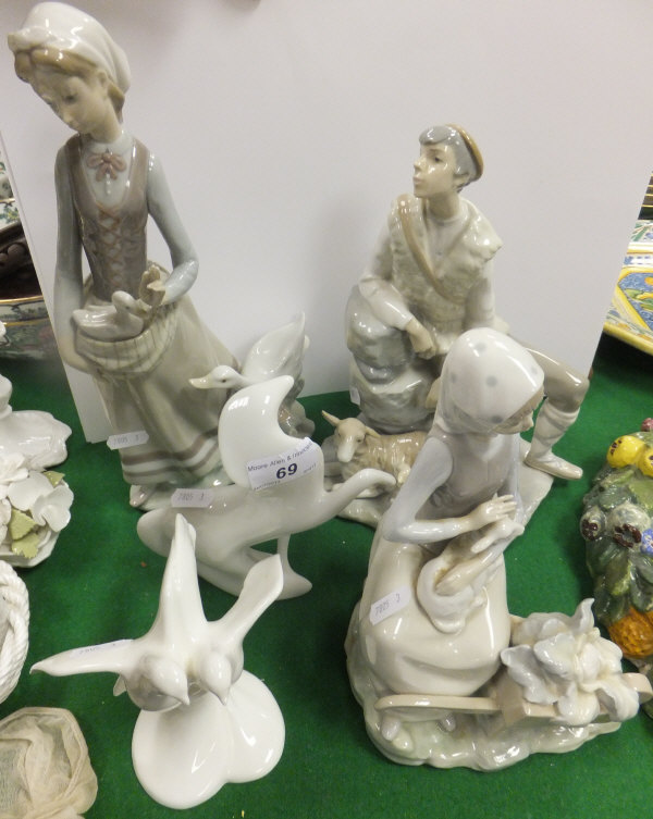 Three Lladro figures to include "Girl with geese", "Boy with sheep" and "Girl with lamb", together