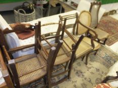 A Regency mahogany framed cane seated bar back chair, two pairs of cane seated bedroom chairs and