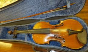 WITHDRAWN A French violin with two piece back, bearing label to interior "J B Vuillaume a Paris