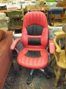 A modern "HJH Office" swivel office armchair with red and black upholstery