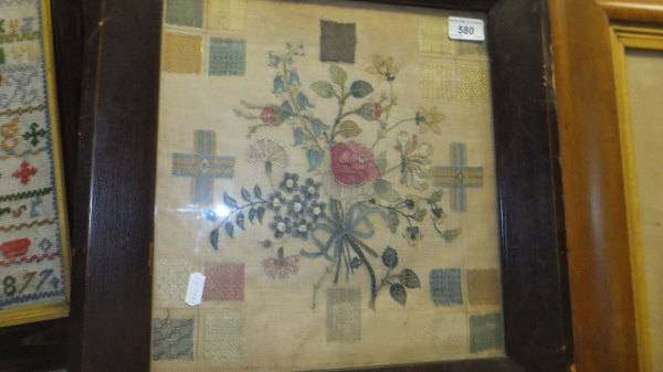 An early 19th century needlework sampler demonstrating embroidery designs and depicting floral spray - Image 8 of 15