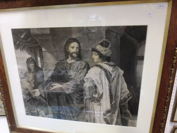 AFTER HEINRICH HOFFMANN "Christ and the young rich ruler", charcoal and monochrome wash