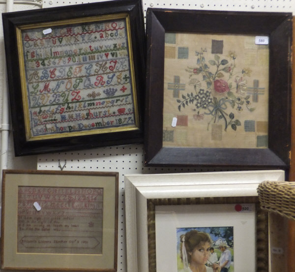 An early 19th century needlework sampler demonstrating embroidery designs and depicting floral spray