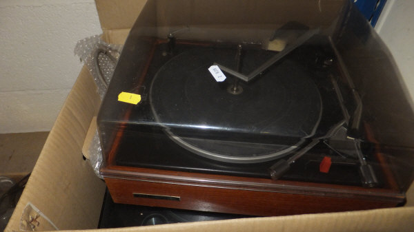 A box containing two Garrard turntables   CONDITION REPORTS  Garrard 86 SB MKII belt drive record