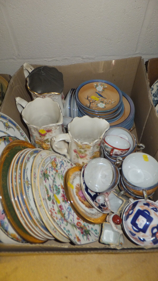 A box containing assorted decorative china to include Japanese eggshell tea set, a graduated set