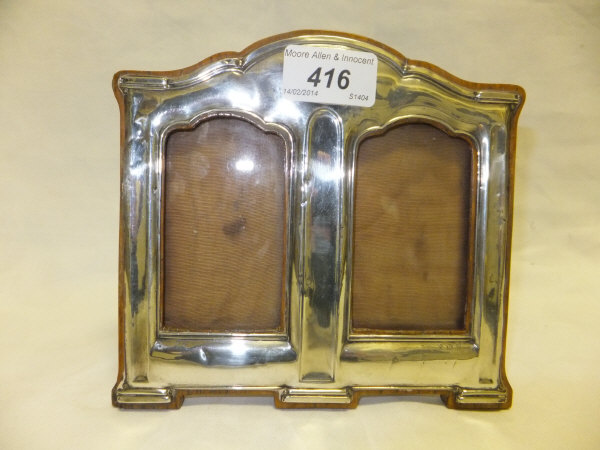 A George V silver twin photograph frame with oak back (Birmingham 1912)