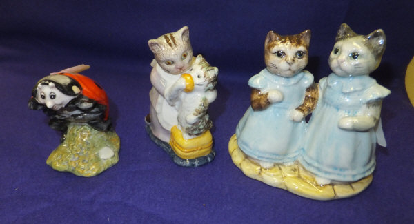 Three Royal Albert Beatrix Potter figures comprising "Tabitha Twitchett and Miss Moppet", "Mittens