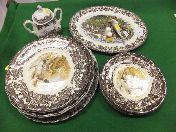 A collection of Myott's "Country Life" table wares, Palissy "Game Series" plates, two thimbles, a