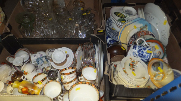 Two boxes of assorted china wares to include early 20th Century tea set, fruit set, etc, together