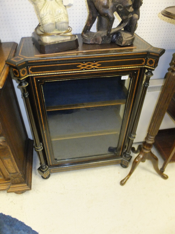 A Victorian ebonised and inlaid side cabinet