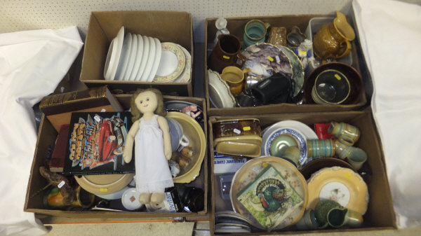 Four boxes of assorted sundry items to include decorative china, etc, together with four modern