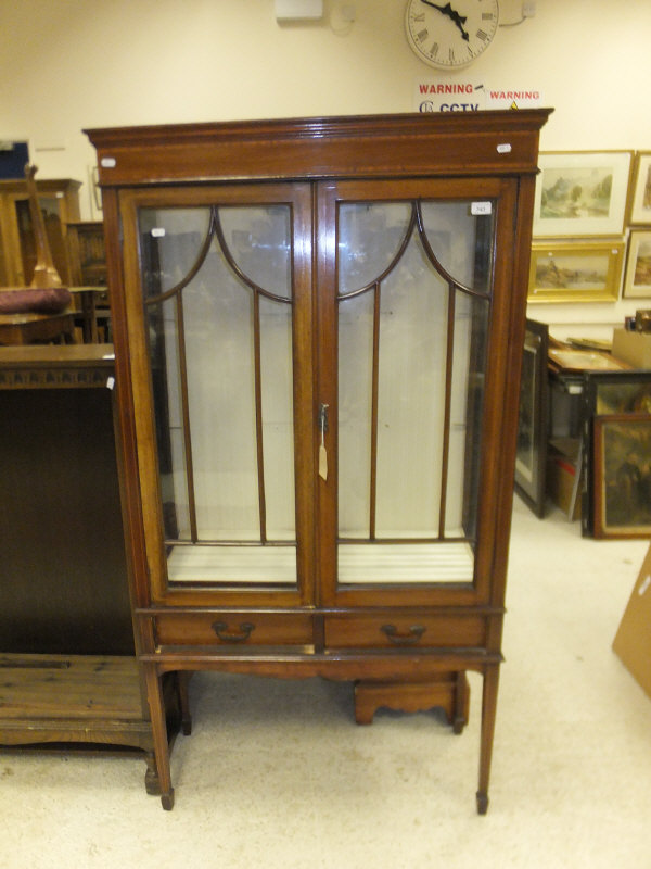 An Edwardian mahogany and inlaid display cabinet in the Sheraton Revival taste   CONDITION