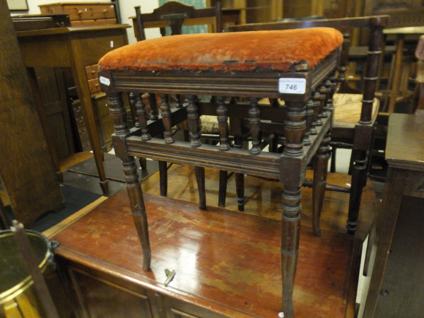 A late Victorian walnut framed dressing stool   CONDITION REPORTS  Upholstery tatty and worn.  Stool