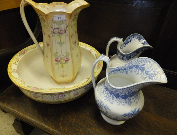 An early 20th Century wash bowl and jug by F & Sons Limited, Preston, together with two late
