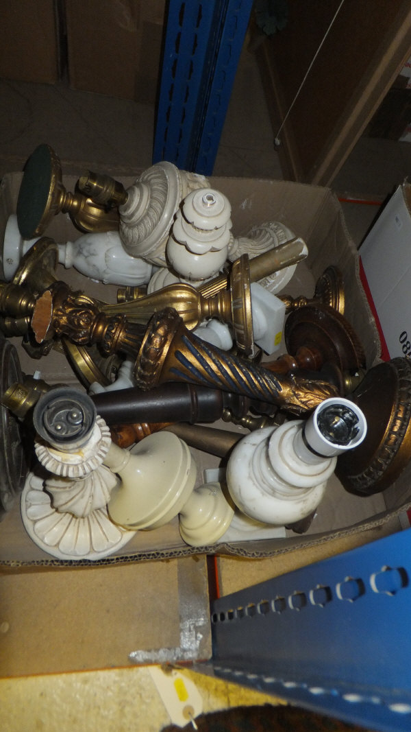 A box of assorted table lamps