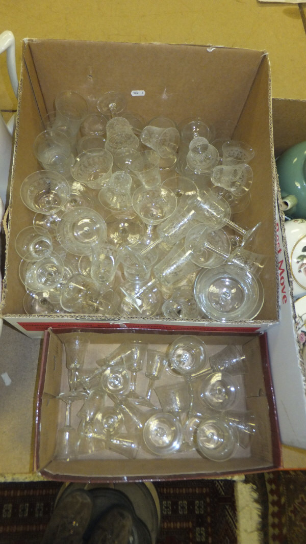 Two boxes of Edwardian glasses