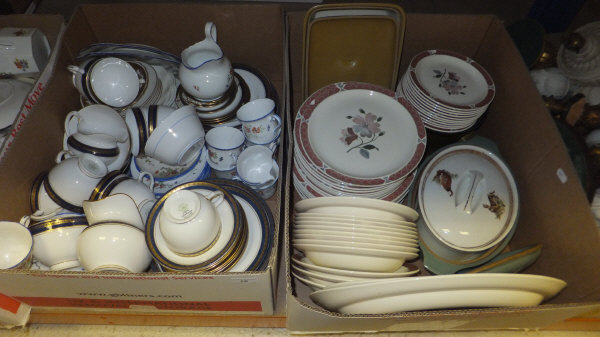 A box containing a Wedgwood "Albany" dinner wares and a box containing a Tuscan china ware tea