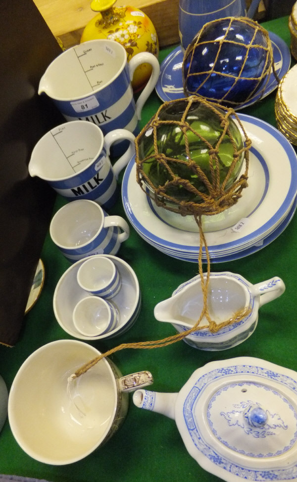 A collection of T G Green wares to include a quart milk jug, a pink milk jug, soup plates, egg cups,