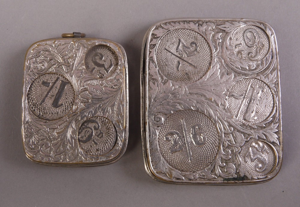 2 chrome plated coin cases, one double sided to take sovereign, ½ sovereign, shilling, sixpence