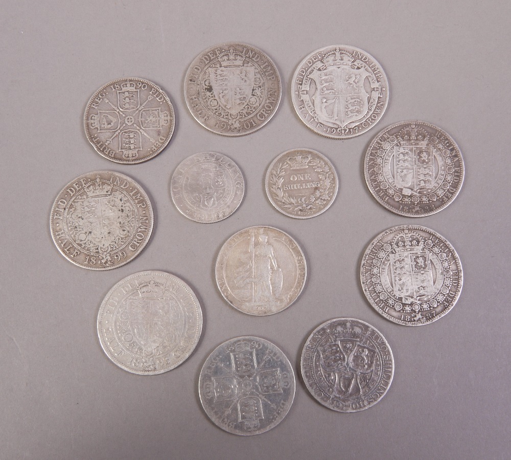 Group of 12 Shillings, Florins and Half Crowns, all pre '20 silver mainly Victorian, approximately