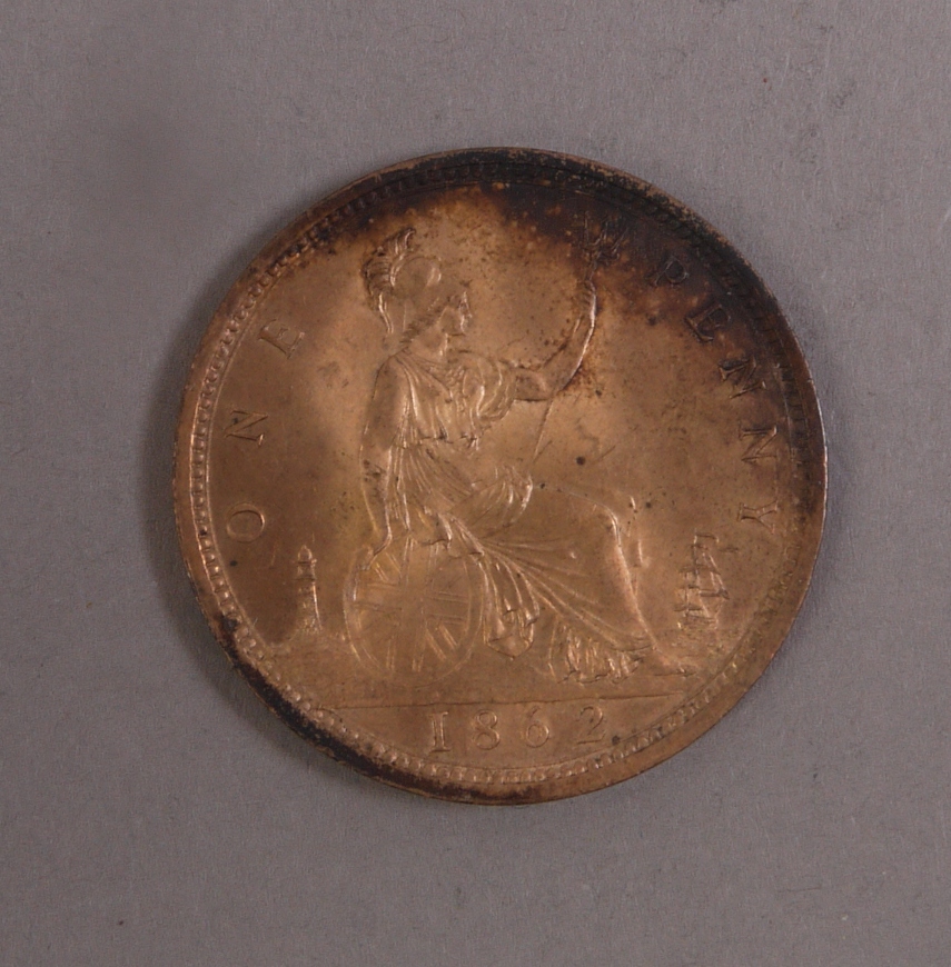 Victorian 'Bun head' Penny 1862 with some mint lustre, A Unc
