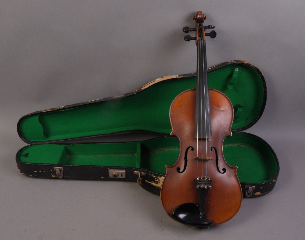 A Czechoslovakian violin after Nicolans Amatus, labelled first half 20th century, the one piece back - Image 2 of 2
