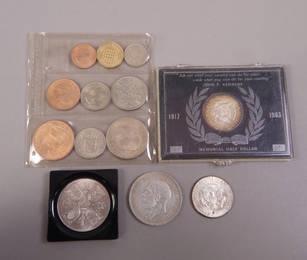 George V Crown 1935, Elizabeth II Coronation Crown 1953 Unc, 1953 'Plastic' Set, 2 x USA Kennedy - Image 2 of 2