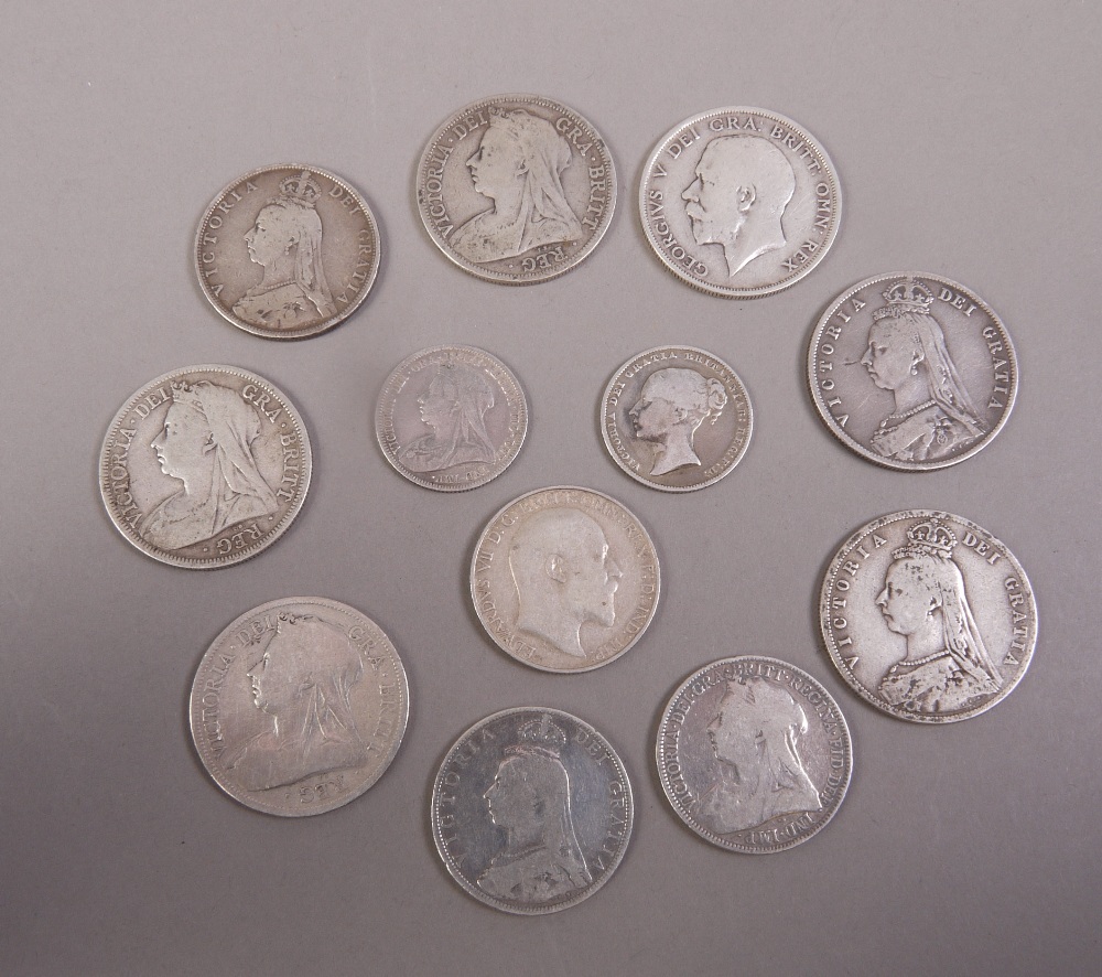 Group of 12 Shillings, Florins and Half Crowns, all pre '20 silver mainly Victorian, approximately - Image 2 of 2