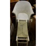 A white painted lloyd loom tub chair, to
