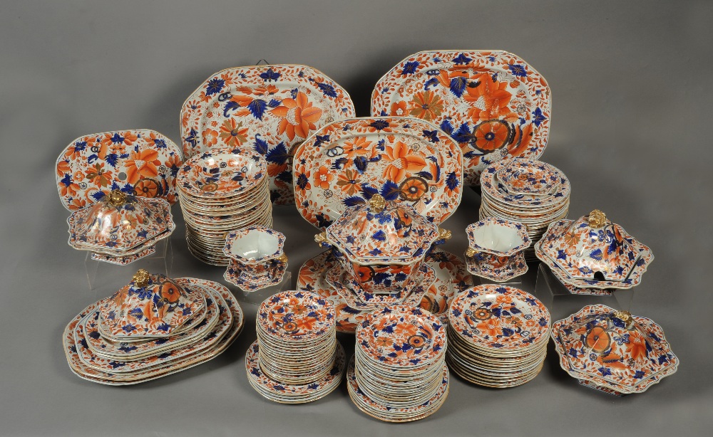 A VICTORIAN MASON'S PATENT IRONSTONE CHINA PART DINNER SERVICE, painted and gilt in the Imari