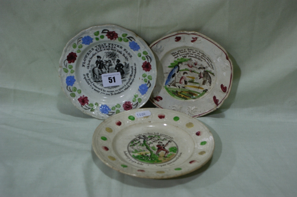 Three Early 19th Century Staffordshire Pottery Circular Nursery Plates