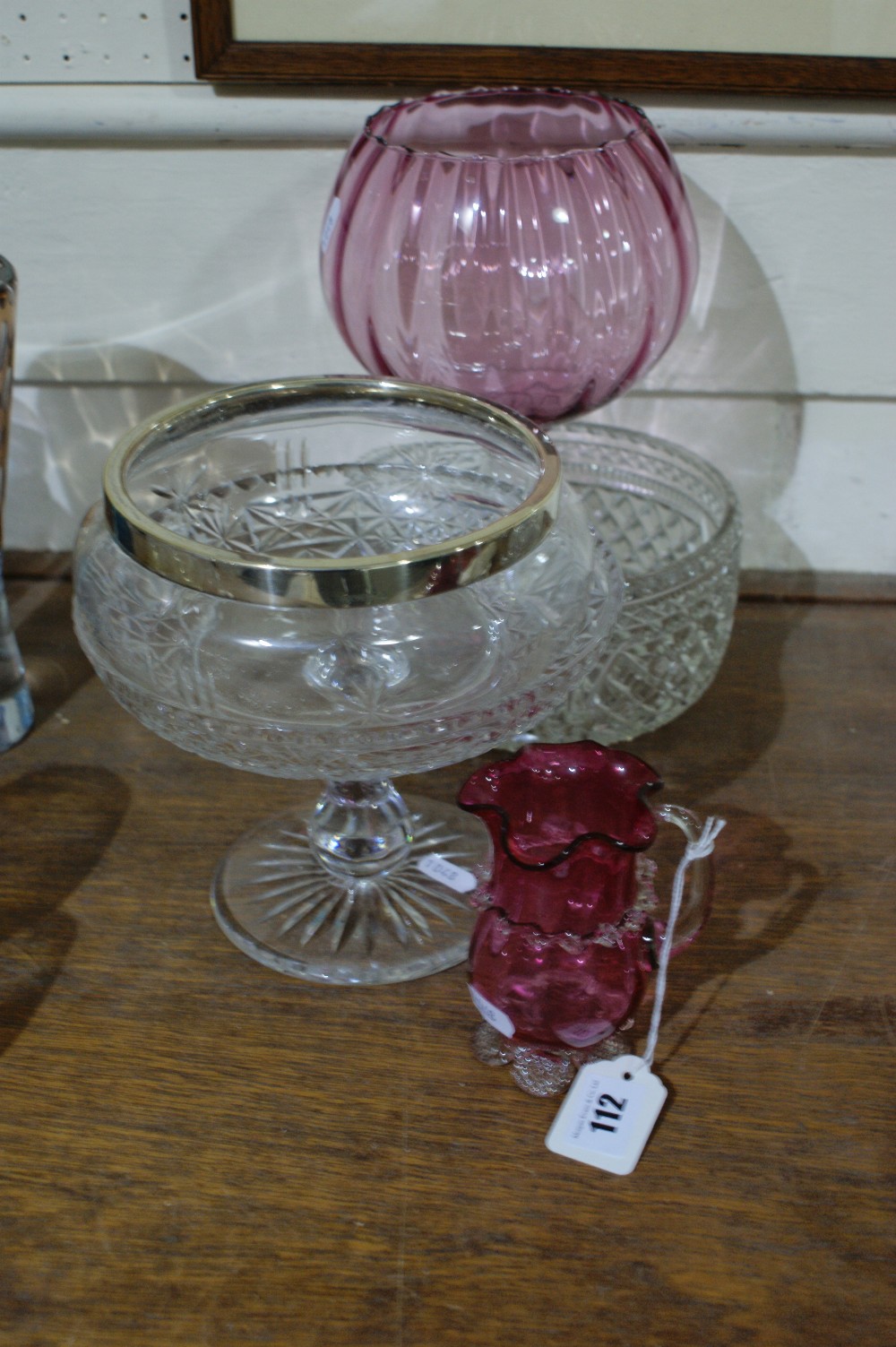 A Cranberry Tinted Cream Jug Together With An Early 20th Century Circular Salad Bowl And Servers