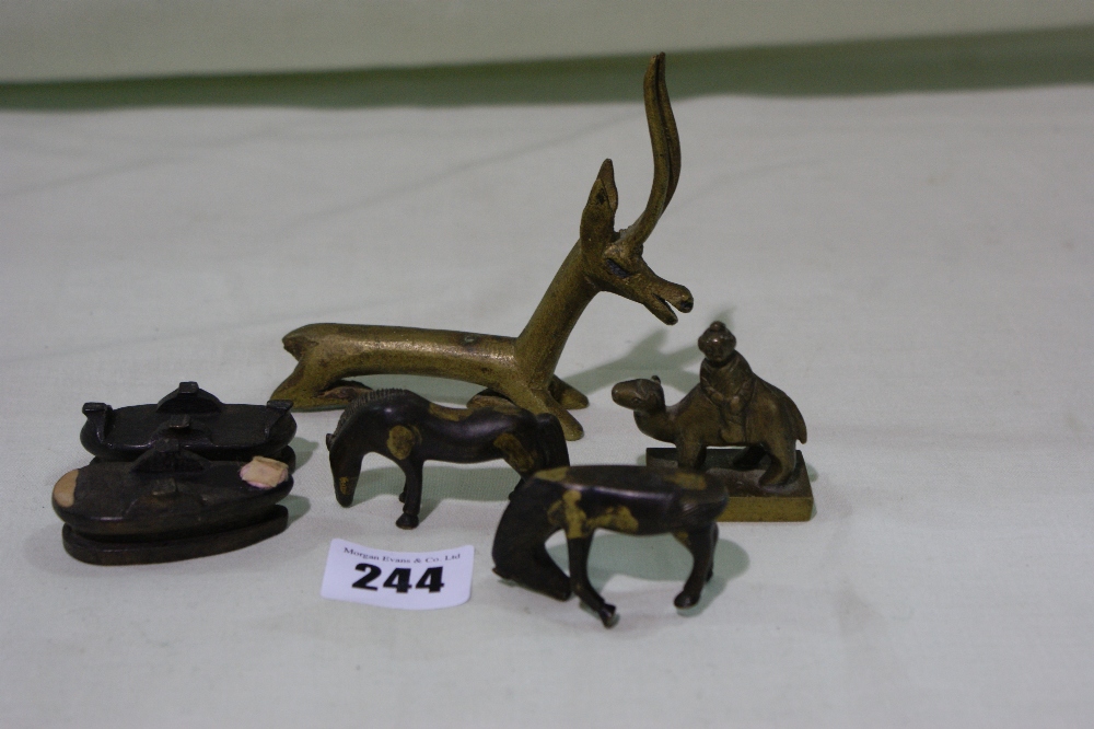 Two Japanese Bronze Miniature Models Of Horses, One Signed Together With A Bronze Seal Etc