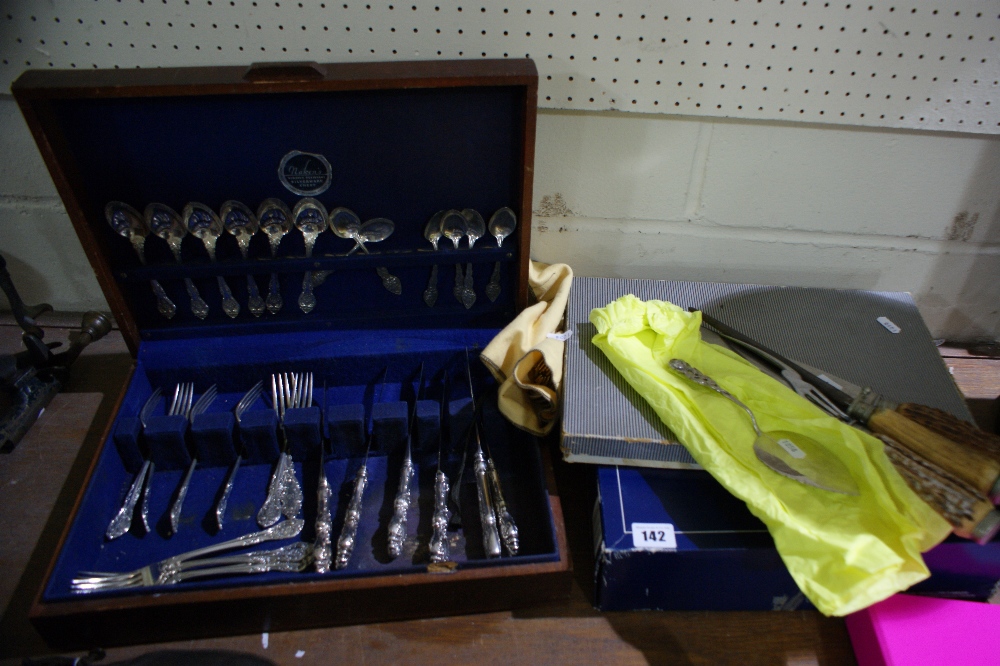 A Mid 20th Century Canteen Of Cutlery Together With An Antler Handled Carving Set Etc