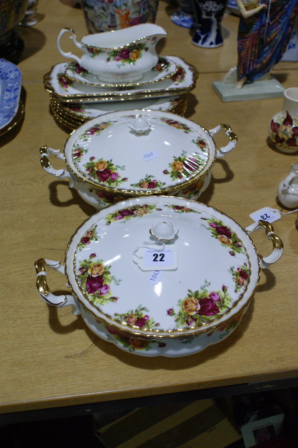 Eleven Pieces Of Royal Albert ""Old Country Roses"" Pattern Dinner Ware, Including A Pair Of Lidded