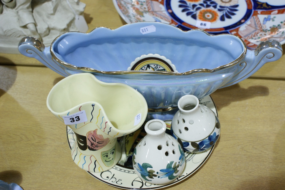 A Circular Royal Doulton Series Ware Plate Together With Two Jersey Pottery Potpourri Vases Etc