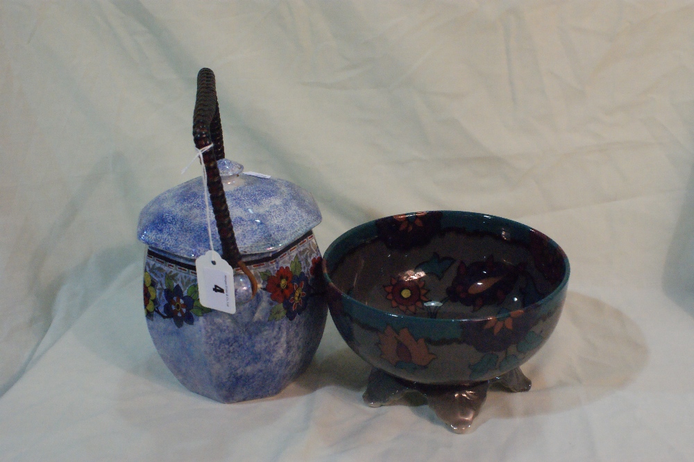 A Royal Cauldon Cairoware Circular Pottery Fruit Bowl Together With A Transfer Decorated Biscuit